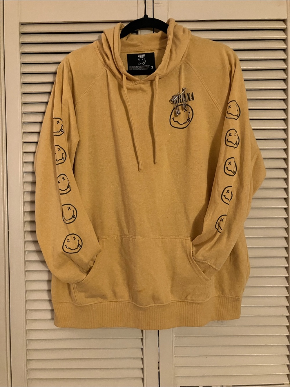 NIRVANA Mustard Yellow Smiley Logo Hoodie – women’s XXL